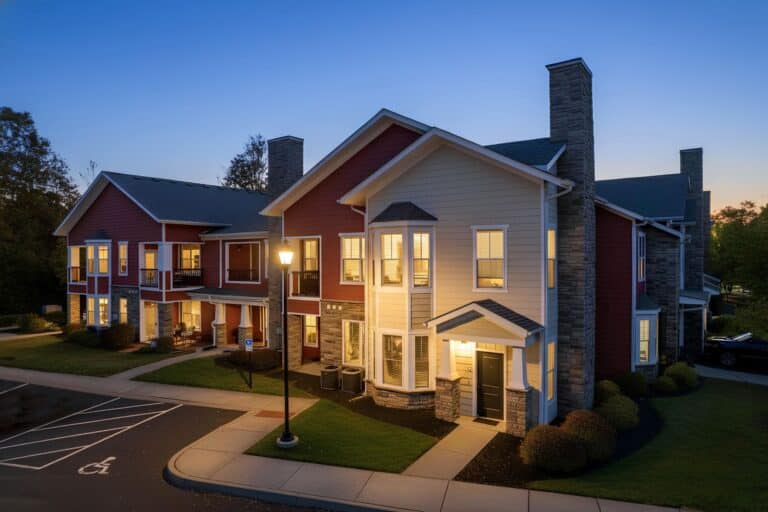 Exterior of Homes for rent in Louisville at nighttime.