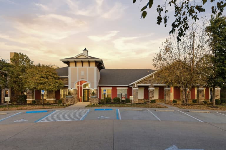 Dusk photo of the Hurstbourne estates exterior, handicap parking available